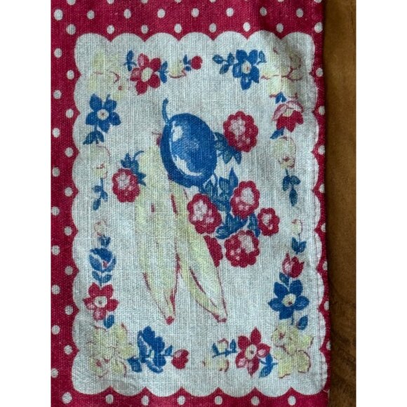 Vintage Red Polka Dot Fruit-Themed  Table Cloth 32" x32" Square - Picture 3 of 7